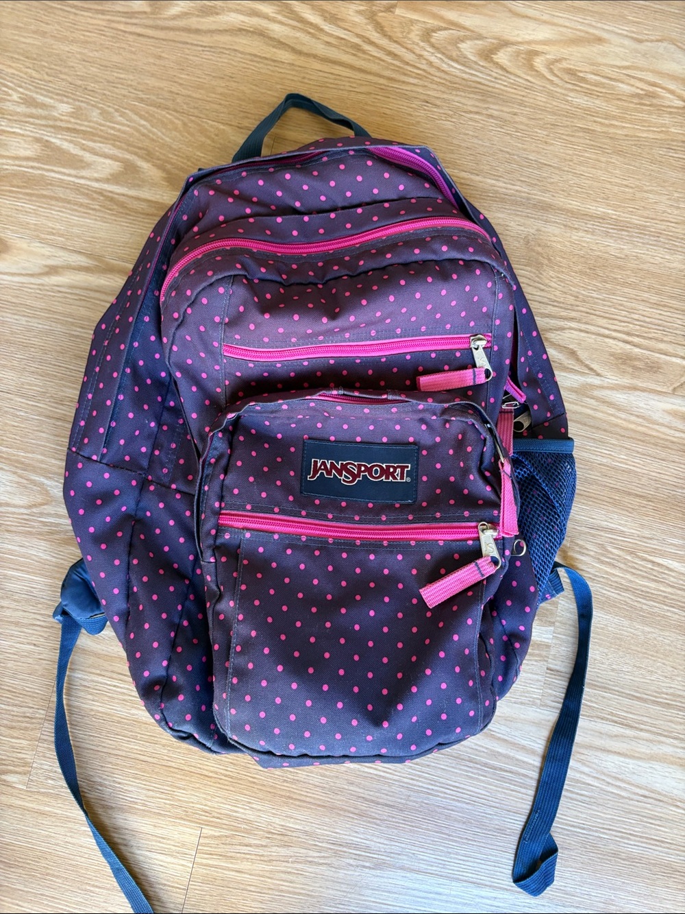 Jansport Purple Backpack with Pink Polka Dots